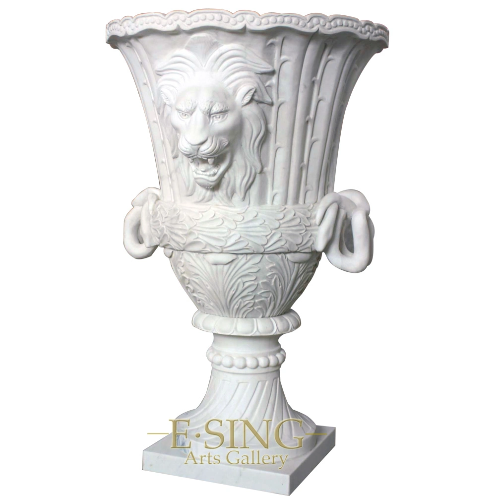 Garden Decoration Natural Stone Flowerpots with Deer Head Relife Carving Marble Roman Style Flower Pot