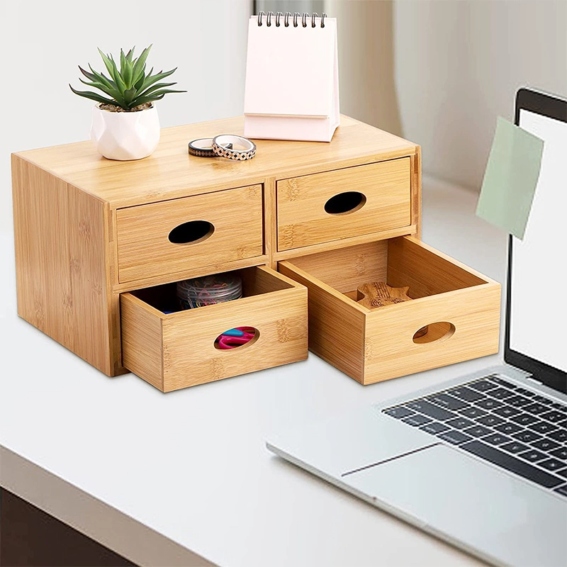 Wholesale/Supplier Hot Sale Stackable New Wooden Bamboo Desk Organizer Box Set with 4 Drawers for Home and Office Supplies