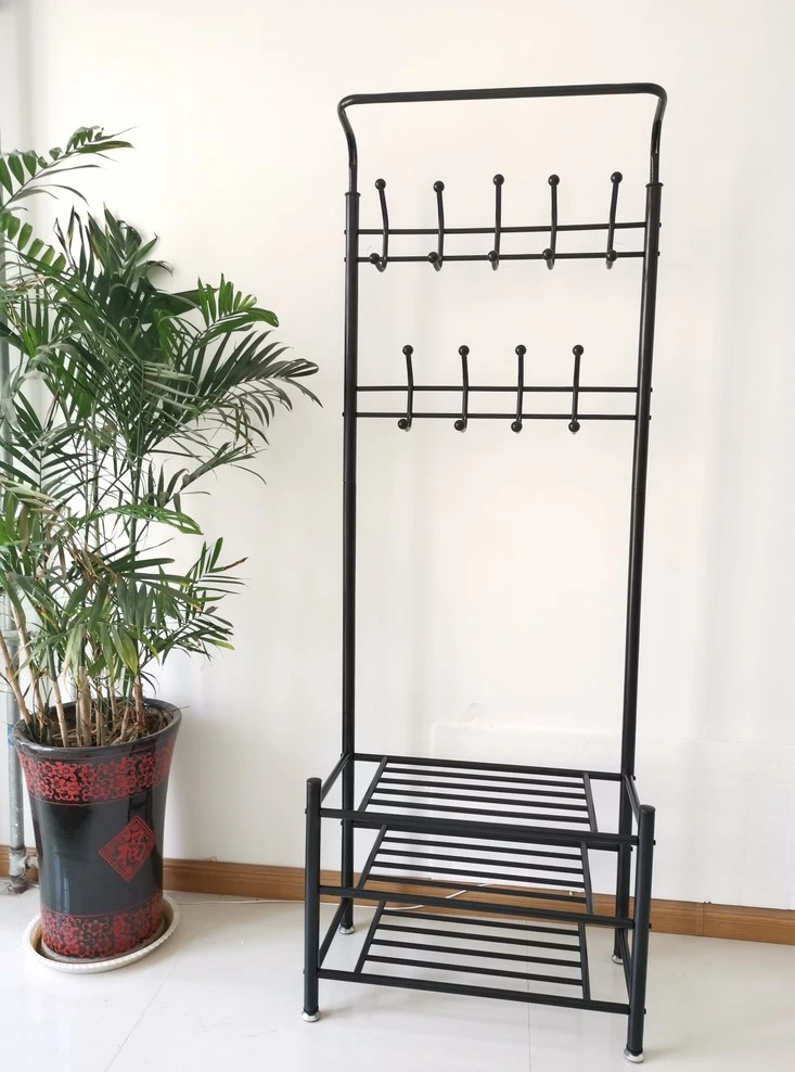 Steel Metal 3 Tier Shoe Rack with Clothes Coat Hook Hanger