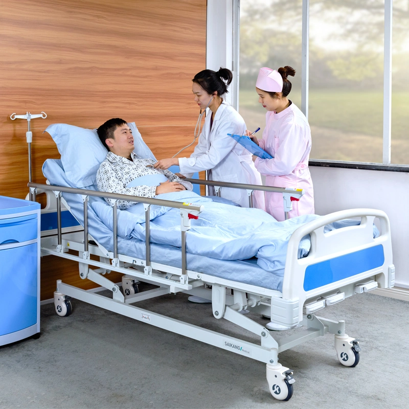 A3K Metal 3 Crank 3 Function Adjustable Medical Furniture Folding Manual Patient Nursing Hospital Bed with Casters