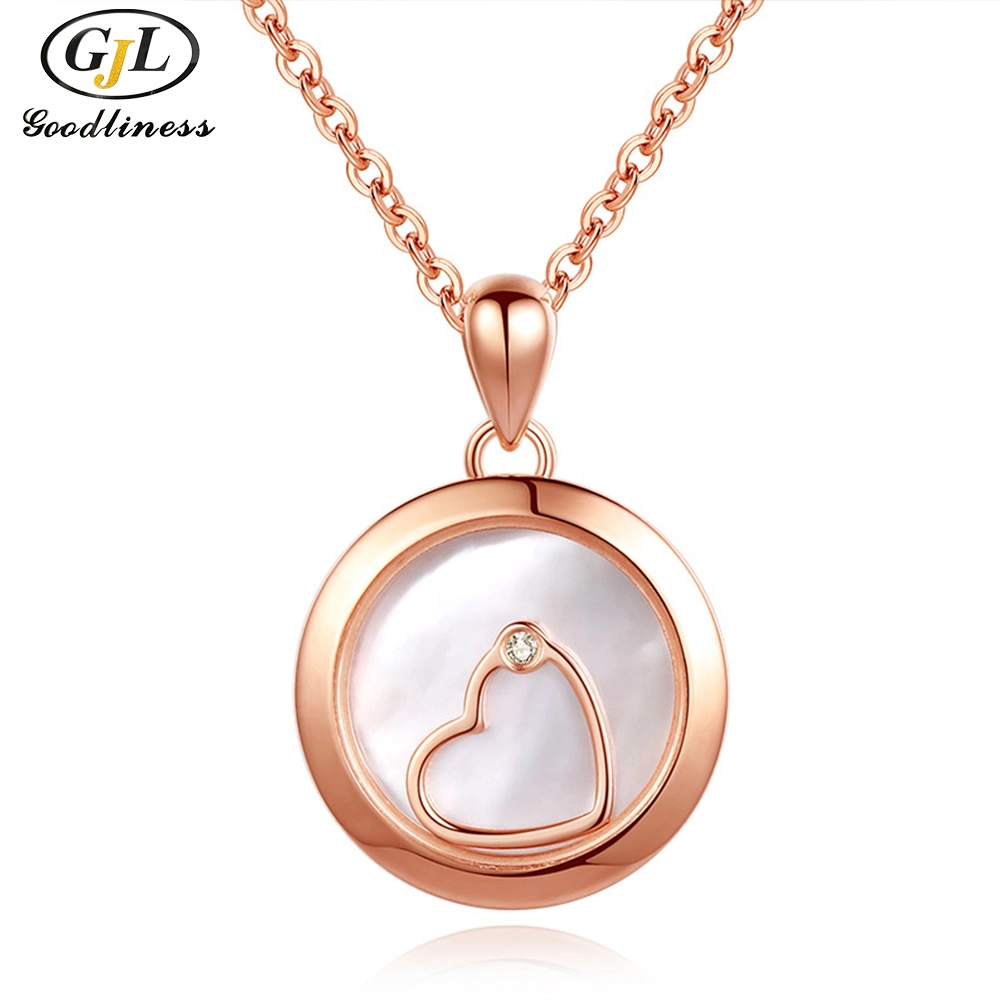 Dainty Rose Gold Women Circle Pendant Shell Necklace Silver 925