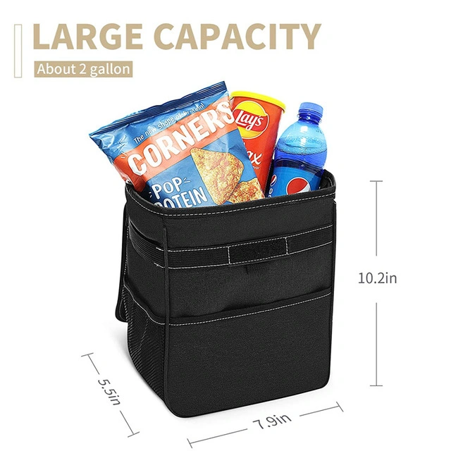 Waterproof Multipurpose Car Trash Can with Lid and Storage Pockets