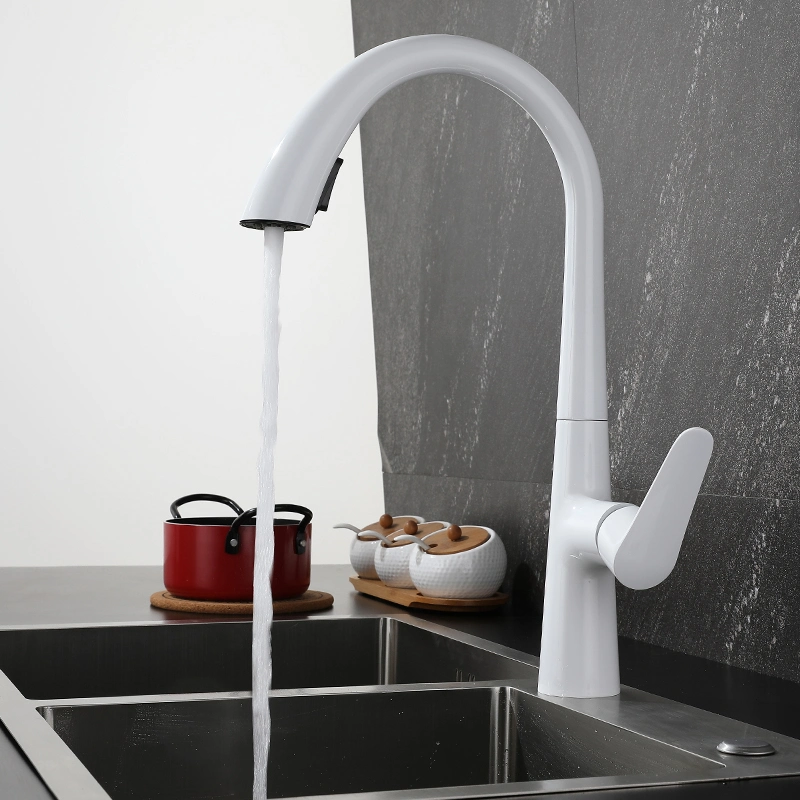 Hot and Cold Water Flexible Hose for Kitchen Faucet Sink Tap 304 Stainless Steel with Pull out Spout White Color