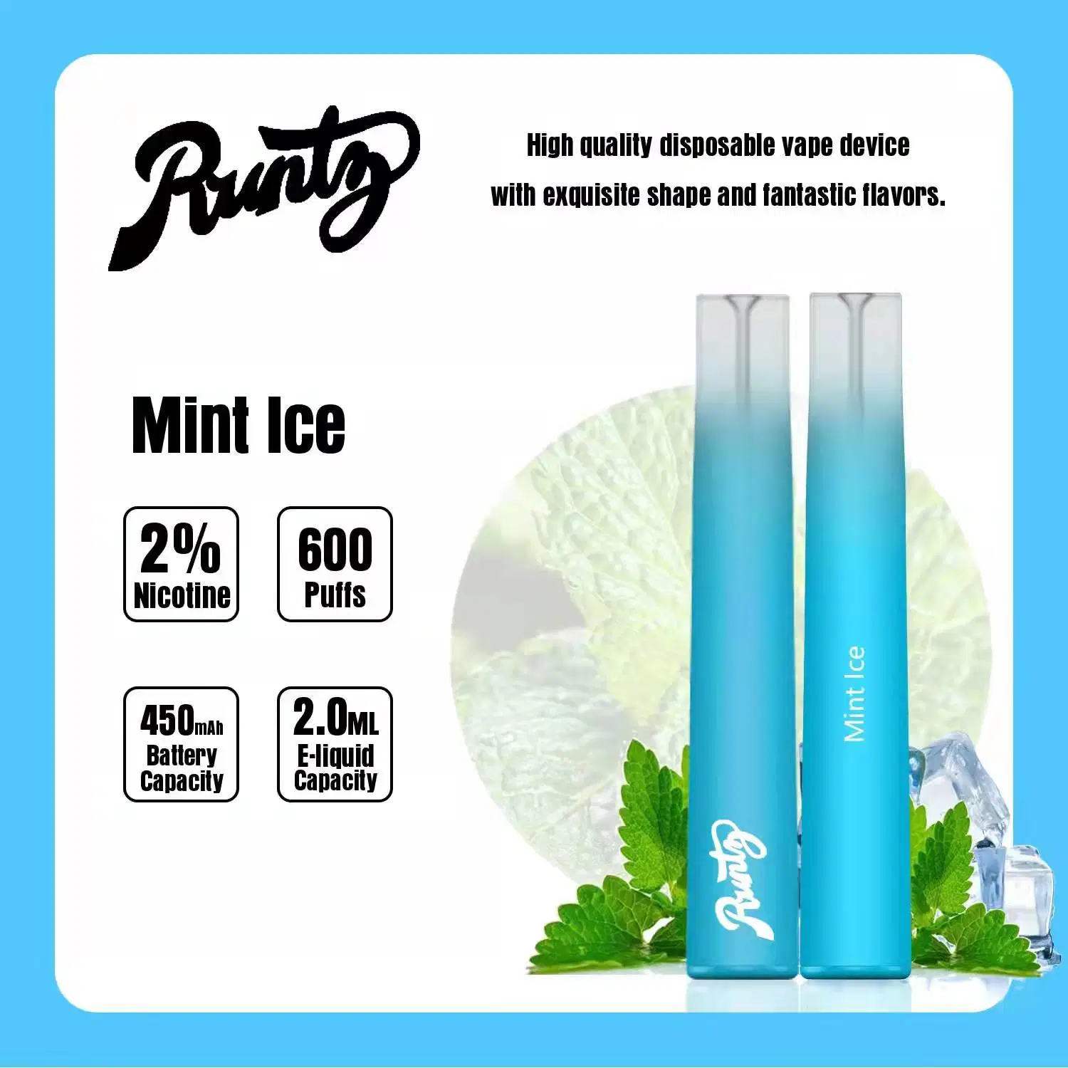 Hight Quality Minty Fruits Series 2ml 600 Puff Disposable/Chargeable Vape Pen Mini Electronic Cigarette Atomizer