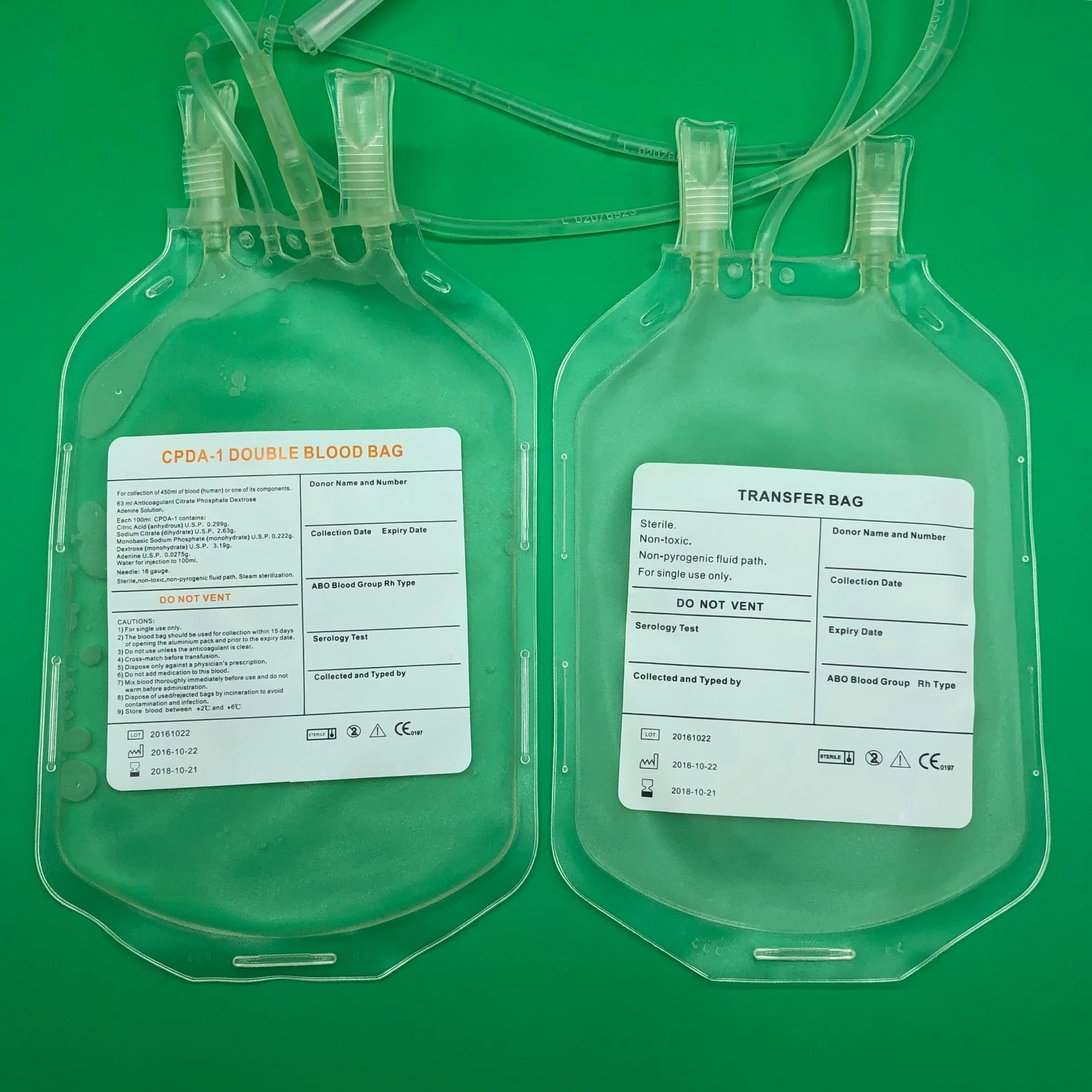 Disposable Double Blood Bag with Needle Protector/Collection Tube/Sampling Pouch