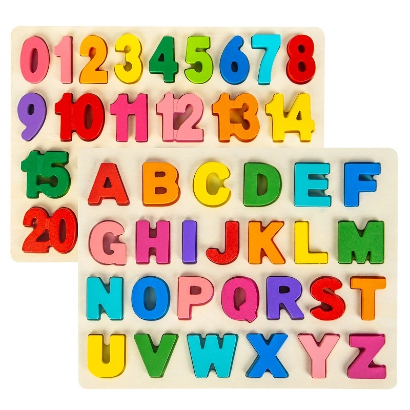 Nombre de lettres ABC Alphabet en bois jouet éducatif Montessori Puzzle 3D pour les enfants