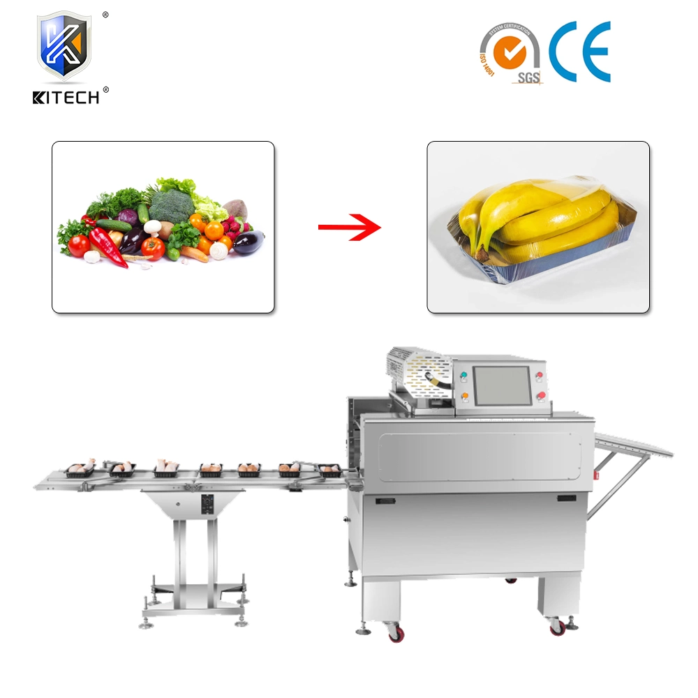 Kl Shrink Wrap Semi Automatic Plastic Stretch Film Vegtable Fruit Meat Food Cling Form Fill Seal Wrapping Flow Packaging Packing Filling Machine Multifunction