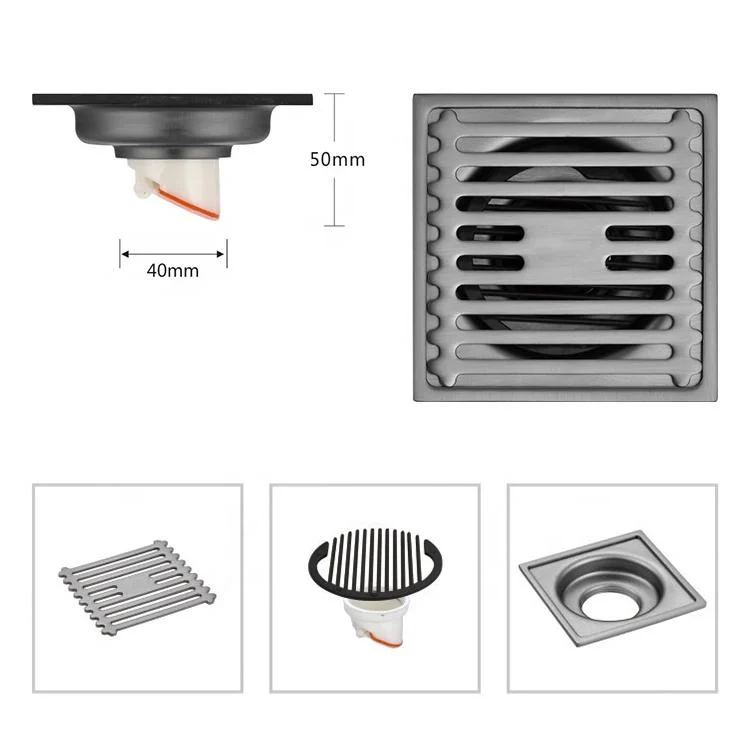 Bathroom Toilet Odorless Strainer Grate 4 Inch SUS304 Stainless Steel Square Water Shower Drain Black Floor Drain