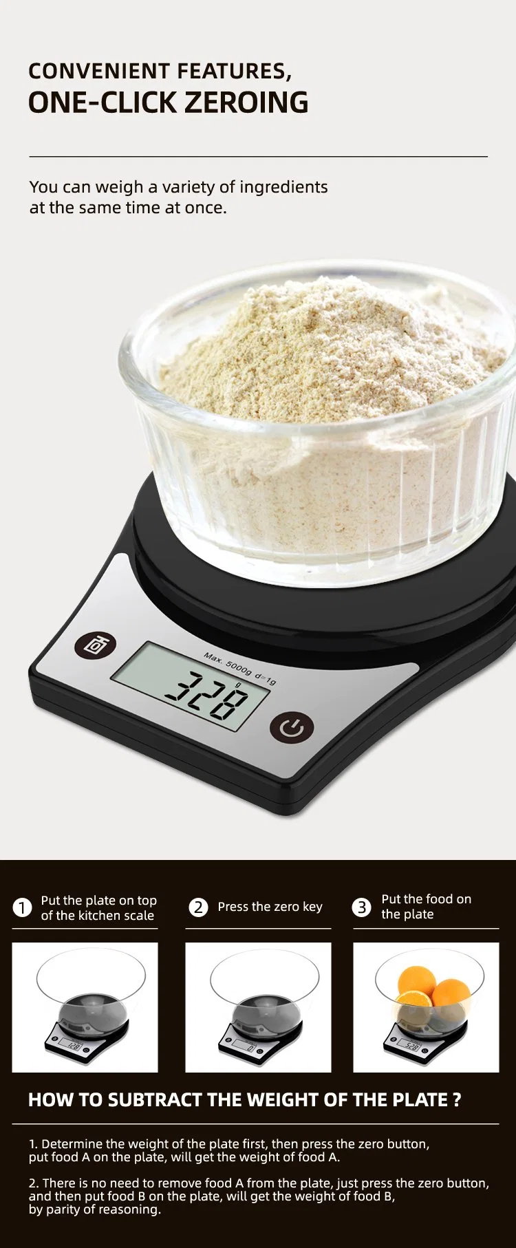 Full ABS Plastic Material Digital Kitchen Scale