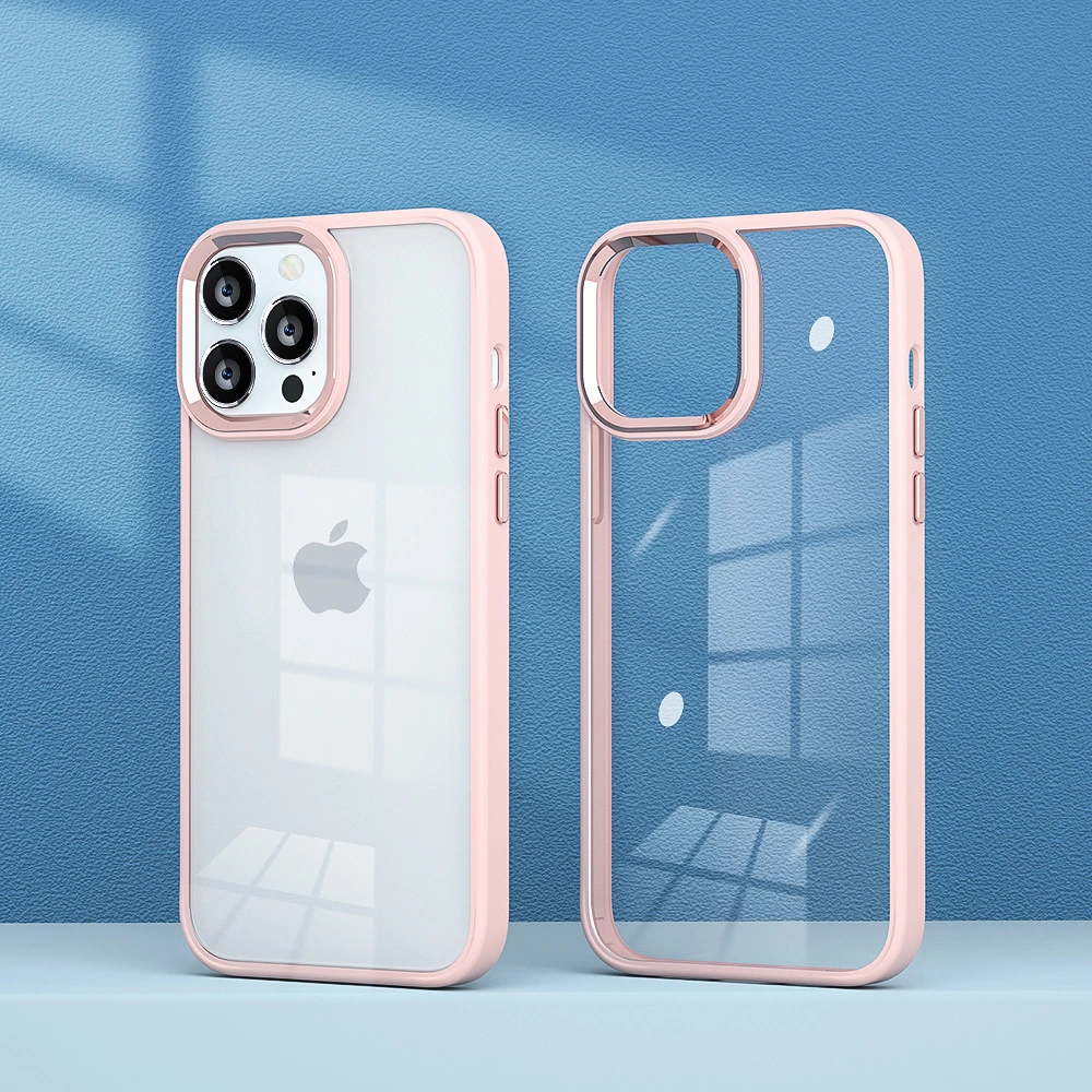 La moda al por mayor de la fábrica transparente TPU clara cubierta de la caja de teléfono móvil para iPhone 13 Pro Max de metal con el botón lateral