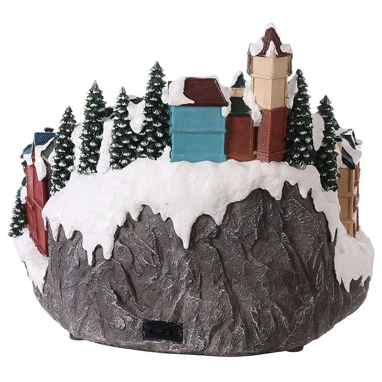 Holiday Snow House Decoration Polyresin Light Christmas Village Figurines Animated