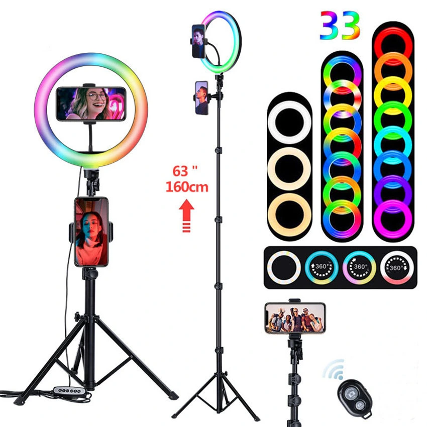 Einstellbare 10 Zoll Live Fill Light RGB LED Ringlicht Mit Handy Boden Teleskophalterung Selfie Beauty Light mit Fernbedienung