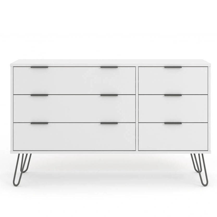 Modern Home Bedroom Furniture White 6 Drawer Chest, Wooden MDF Tall Dressing Table Storage Melamine Dresser Cabinet
