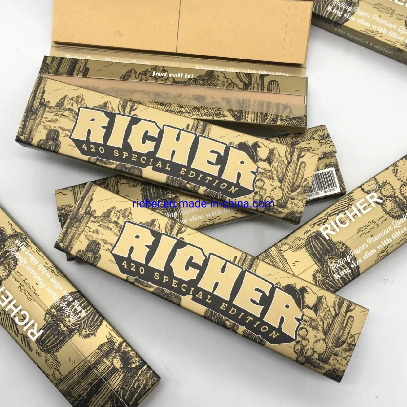 Richer 420 Smoking Rolling Paper King Size Slim Unbleached Paper with Filters
