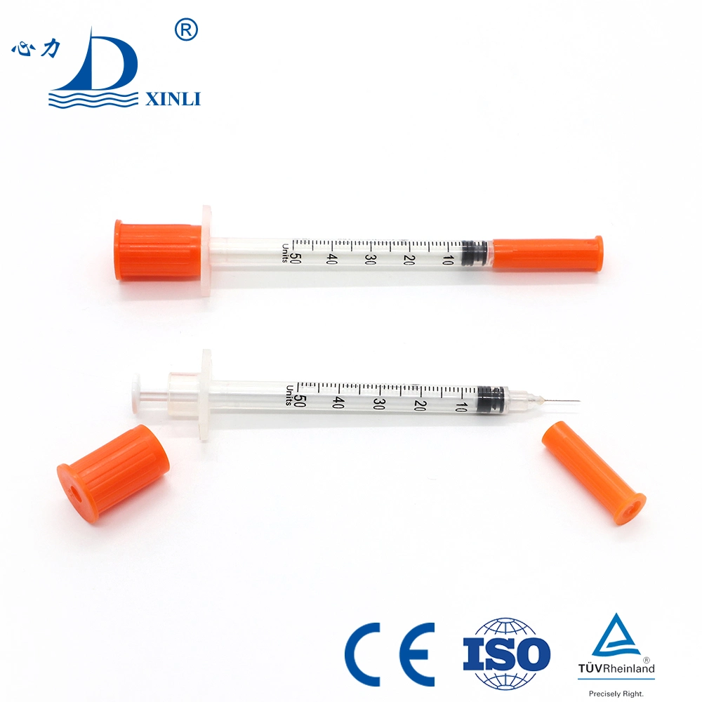 Factory Disposable Medical Sterile Injection Plastic Insulin Syringe with Orange Cap 0.3ml, 0.5ml, 1ml