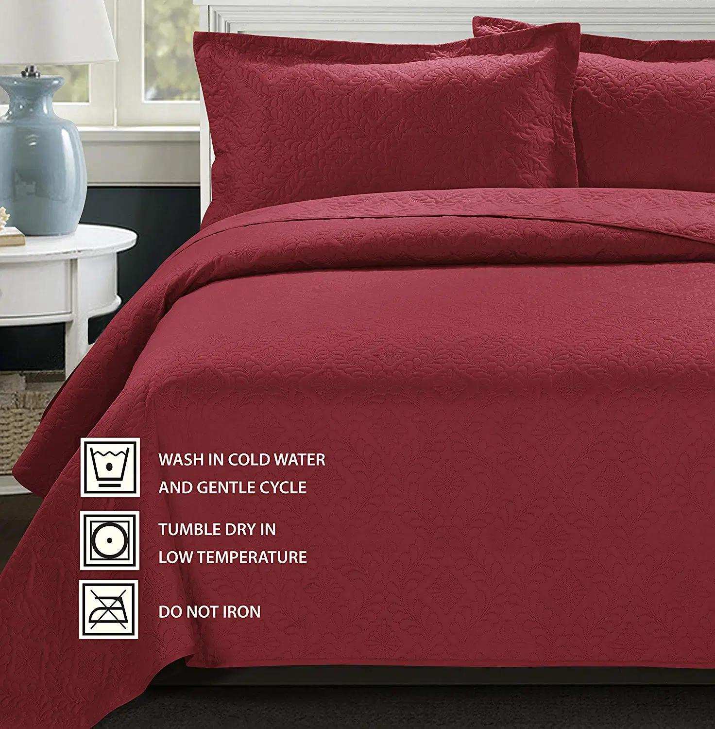 100% Plain Cotton Machine Heat Embossed Ultrasonic Bedding Quilt Set