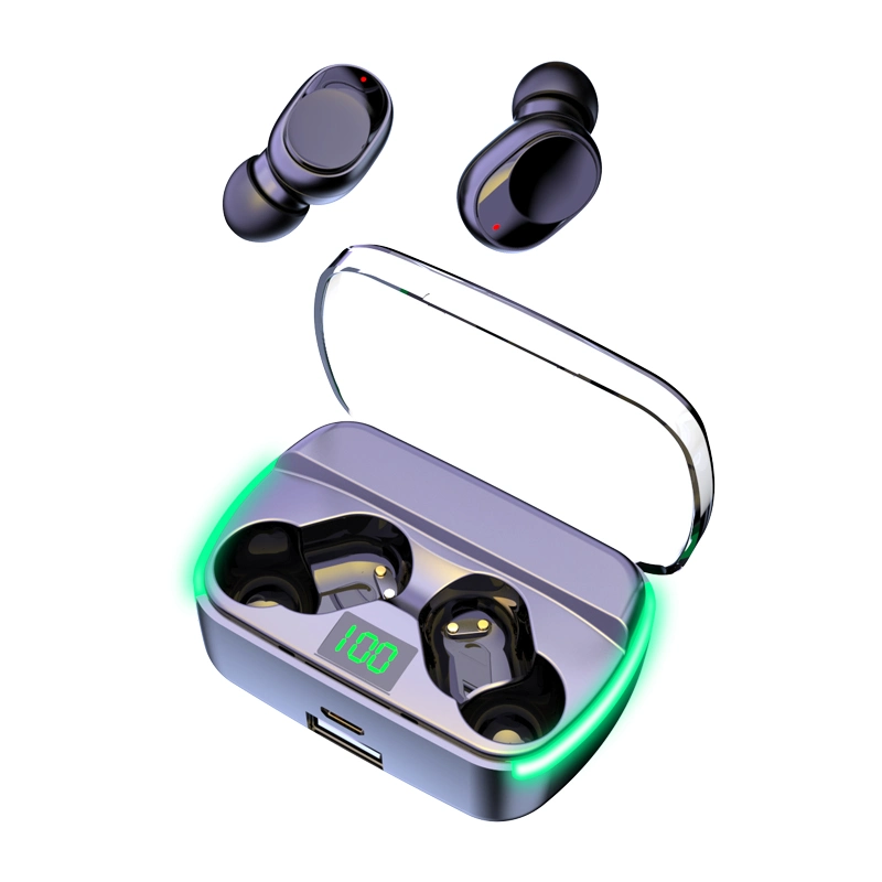 2023 Smart Wireless Earphones Mobile Power Intelligent Digital Display with Clear Cover Green Light Bluetooth Earphones