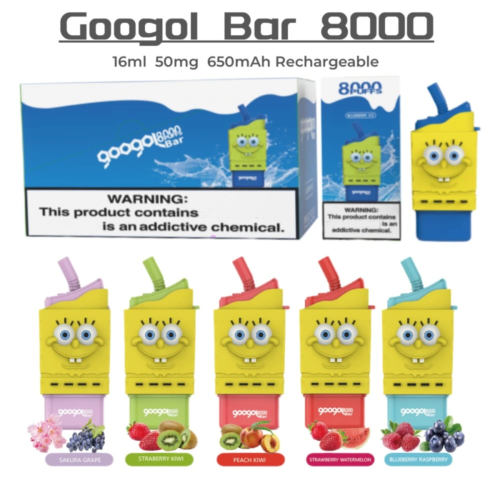 2023 Nouvelle arrivée Spongebob Googol Bar 8000 bouffées Saveurs fruitées multiples 5% de nicotine Stylo vape jetable avec port Type-C Vaporisateur