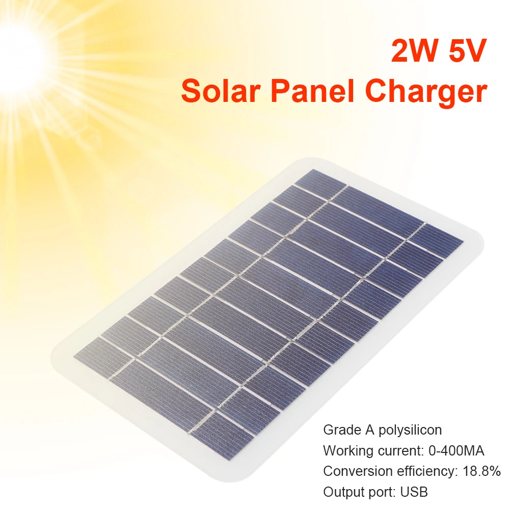 5V 400mA Solar Panel 2W Output USB Outdoor Portable Solar System for Low Power Products Cell Mobile Phone Chargers Electric Fan