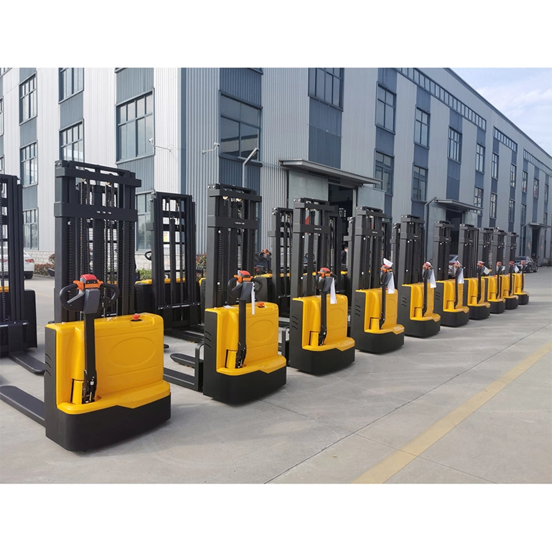 1t 1.5t 2t Mini Self Loading Portable Walk-Behind/Stand-up Hand Walking Pallet Stacker Full Electric Hydraulic Lifting Stacker Truck Forklift