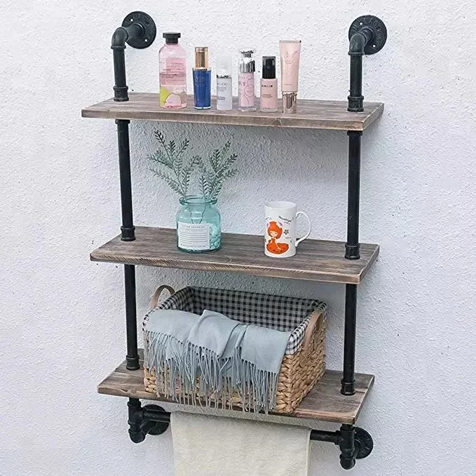 Etagère pour tuyaux muraux rustique industriel avec porte-serviettes pour Salle de bains