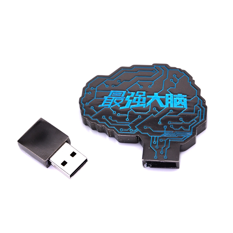 Pistola de 3D hecho personalizado fábrica de níquel negro de aleación de metal fabricante artesanal personalizada regalo de promoción personalizada repujados en forma de cerebro de una unidad flash USB Funda para el cuerpo