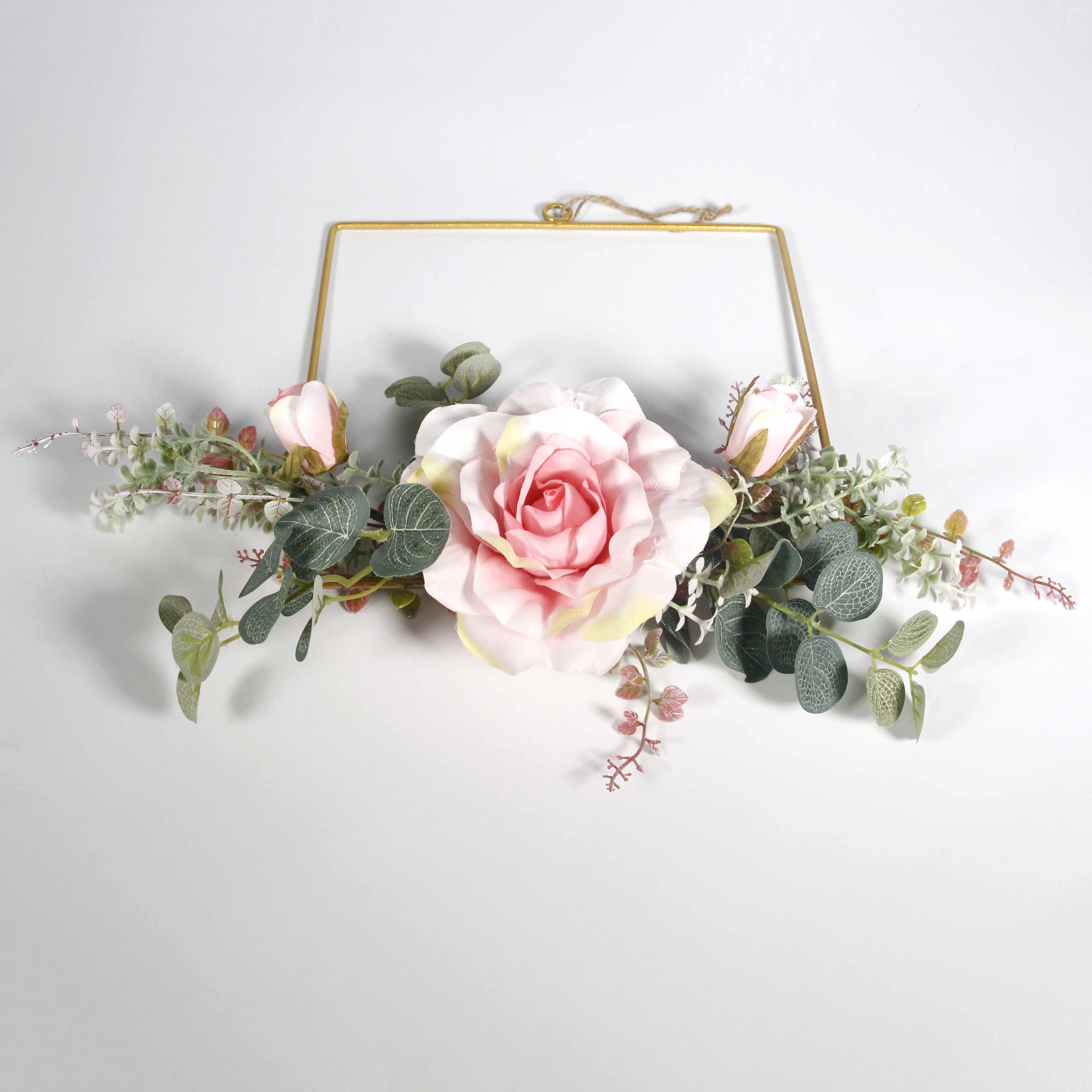 Wholesale Artificial Rose Metal Garland Hanging Door Background Wall Decoration Window Decoration