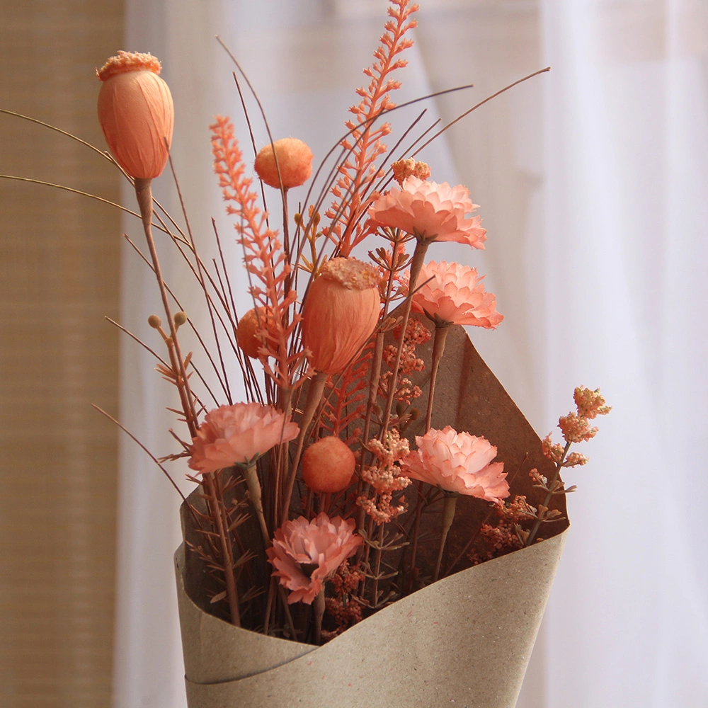 Flores artificiales Flor con Kraft papel Bouquet primavera y verano Casa decoración Fiesta de boda todos los días