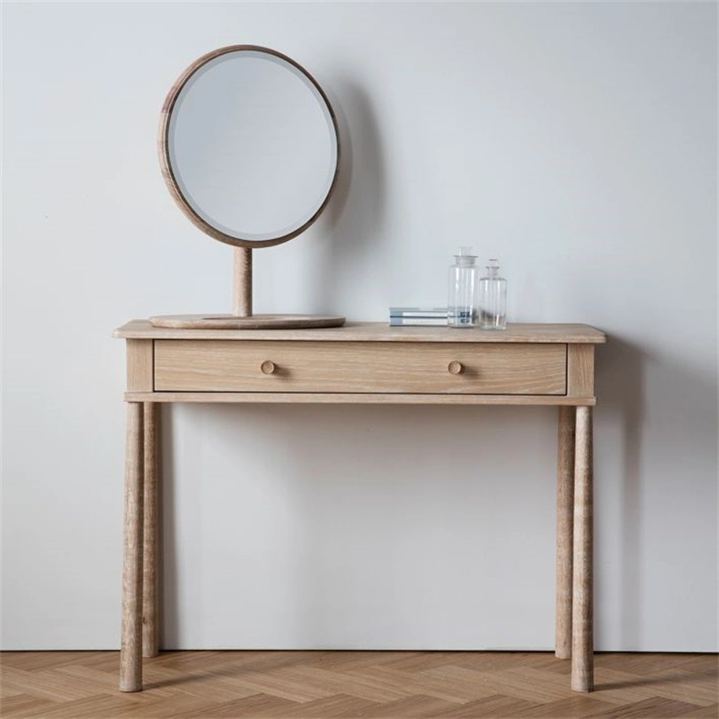 modern Simple Bedroom Furniture Natural White Solid Oak Wooden Dresser Wood Dressing Table Makeup Table 1 Large Drawer Vanity Table