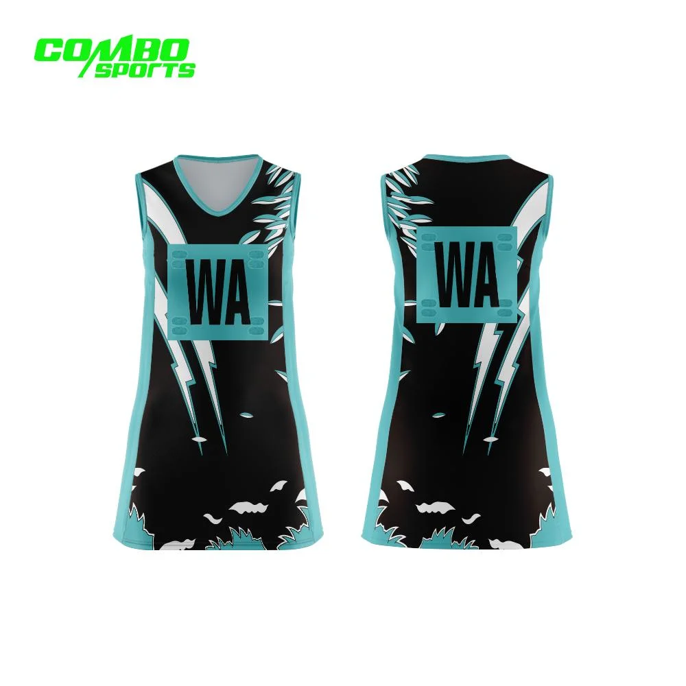 Nenhuma moQ Custom Sportswear para mulher vestido de desporto Sublimation Kid Netball Desgaste