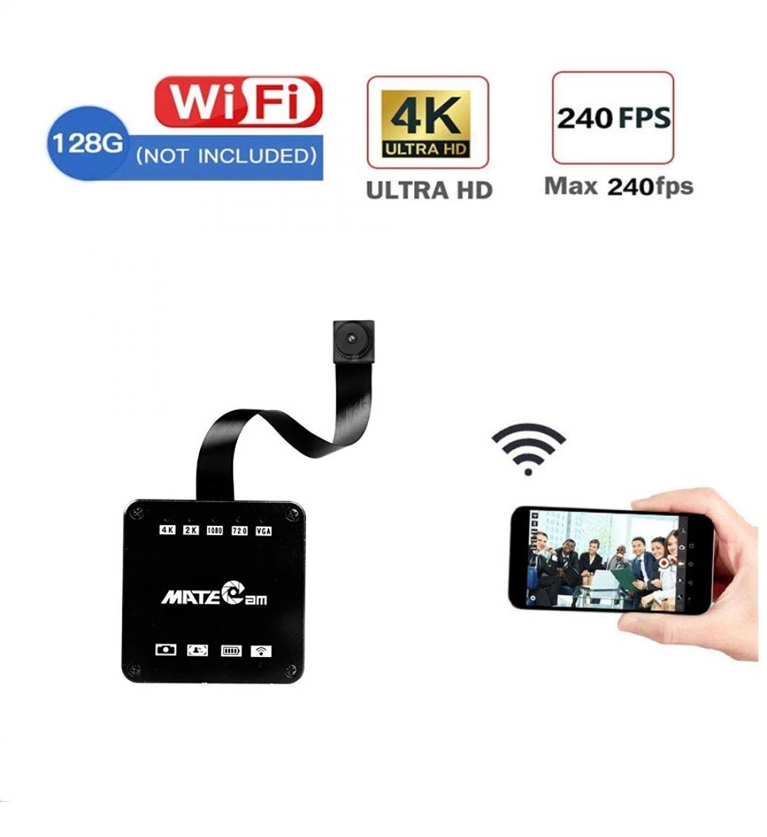 Cámara CCTV WiFi 4K Mini inalámbrica con detección de movimiento, sistema de seguridad de cámara de niñera, monitor de visualización remota de video (wc008X1a)