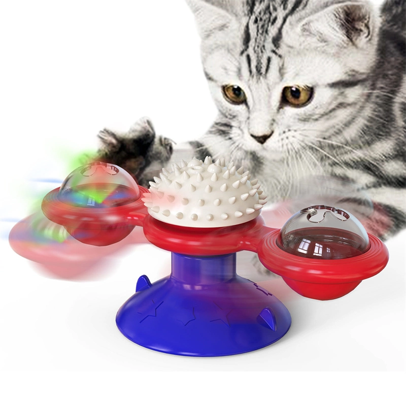 Pet Supplies New Toy Spinning Windmill Cat Toy Turntable Cat Teasing Interactive Toy with Suction Cup and LED Ball