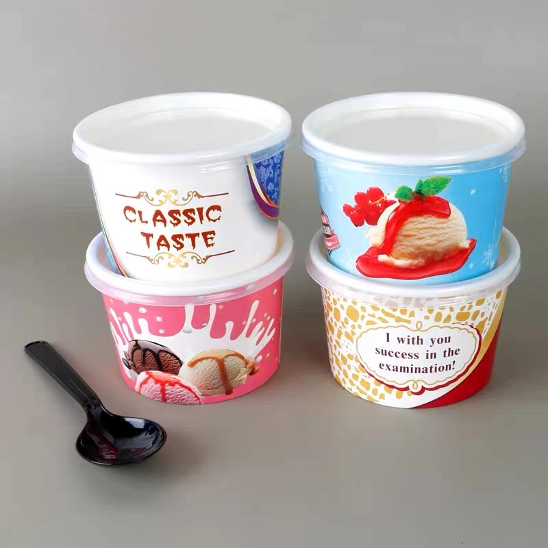 8.10.12 Oz Helado vaso de papel con tapa cuchara helado de yogur desechables personalizado el tazón de la copa de helado