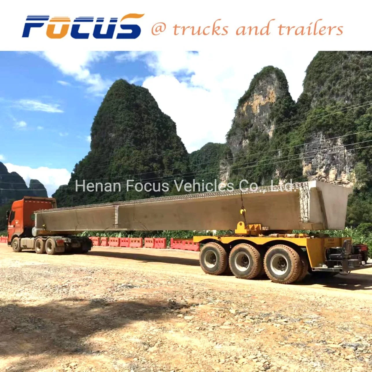 Self-Steering Beam Carrier Trailer to Transport Concrete Beams Bridge, Steel and Precast Concrete Beams