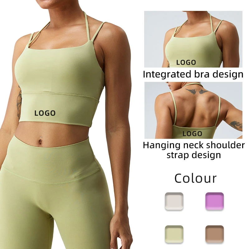 Wholesale/Supplier Factory Singlet Beauty Back Gym Wear Underwear Women's Gathered Yoga Bra Running Fitness Top Yoga Clothes Halter Neck Singlet Sports Bra