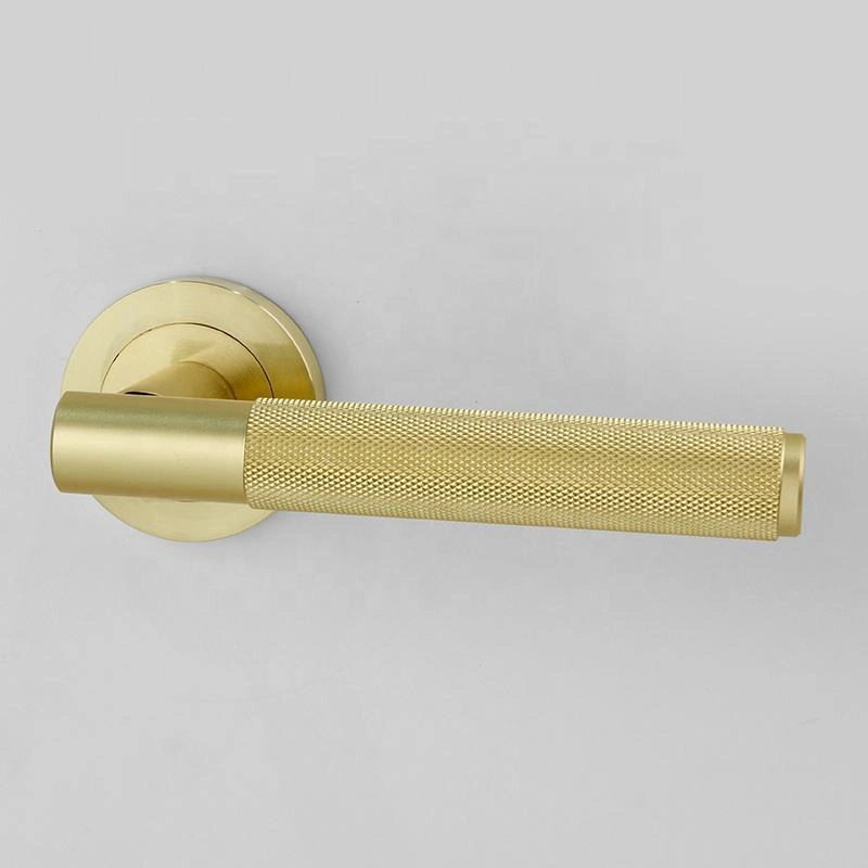 Modern Knurled Door Handles Gold Black Colour Aluminum Door Lever Handle