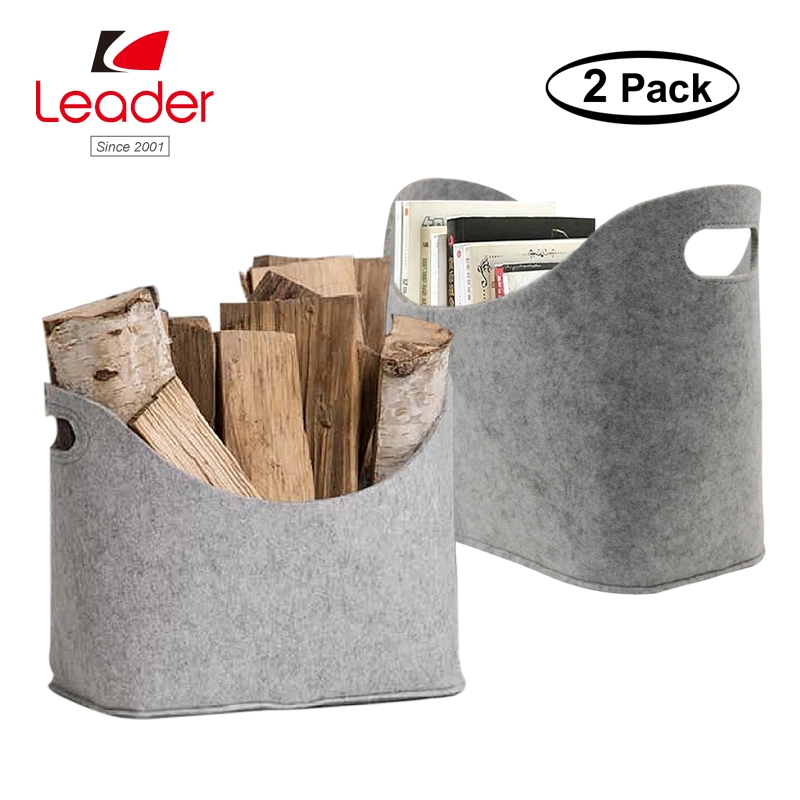 Firewood Basket Storage Felt Bag, Laundry Basket, Storage Basket, Set of 2 Grey Storage Bin with Handle