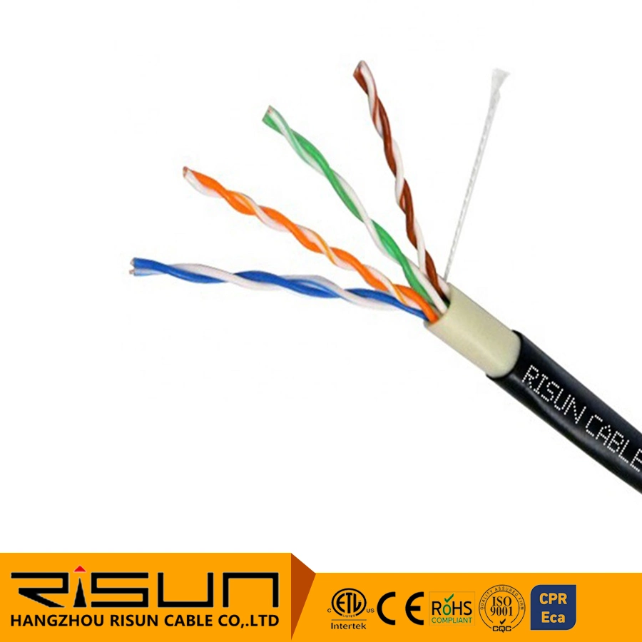 Cat5e 24AWG UTP Solid Double Jacket PVC PE Cable