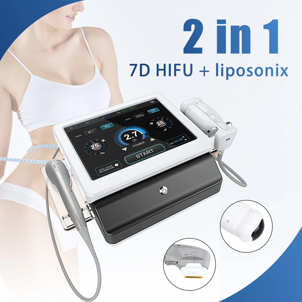 Mais recente Portátil 2 em 1 7D HIFU e Liposonix Beauty Equipamento profissional para levantamento da superfície de remoção de enrugamento