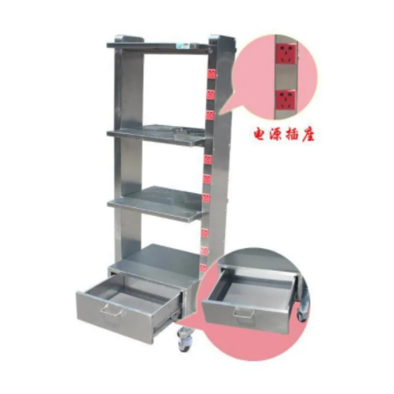 Stainless Steel Trolley Multi-Layer Load-Bearing Crash Cart with Wheels for Vet Hospital