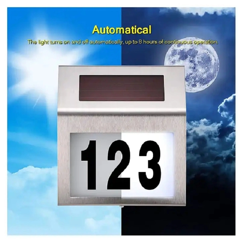 Modern House Number LED Sign Solar Light Wall Lamp Home Outdoor Lighting