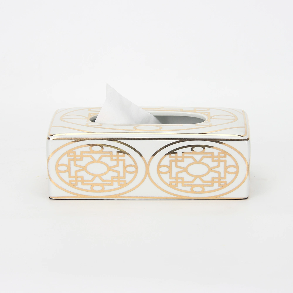 T014 último diseñador Ceramic Gold Tissue Box Holder Casa de lujo Accesorios de decoración Caja de papel rectangular de porcelana