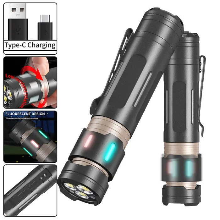 New Product 3*Xpg LED Flashlight Type-C Rechargeable Head Luminous Decompression with Pen Clip USB Multifunction Flashlight