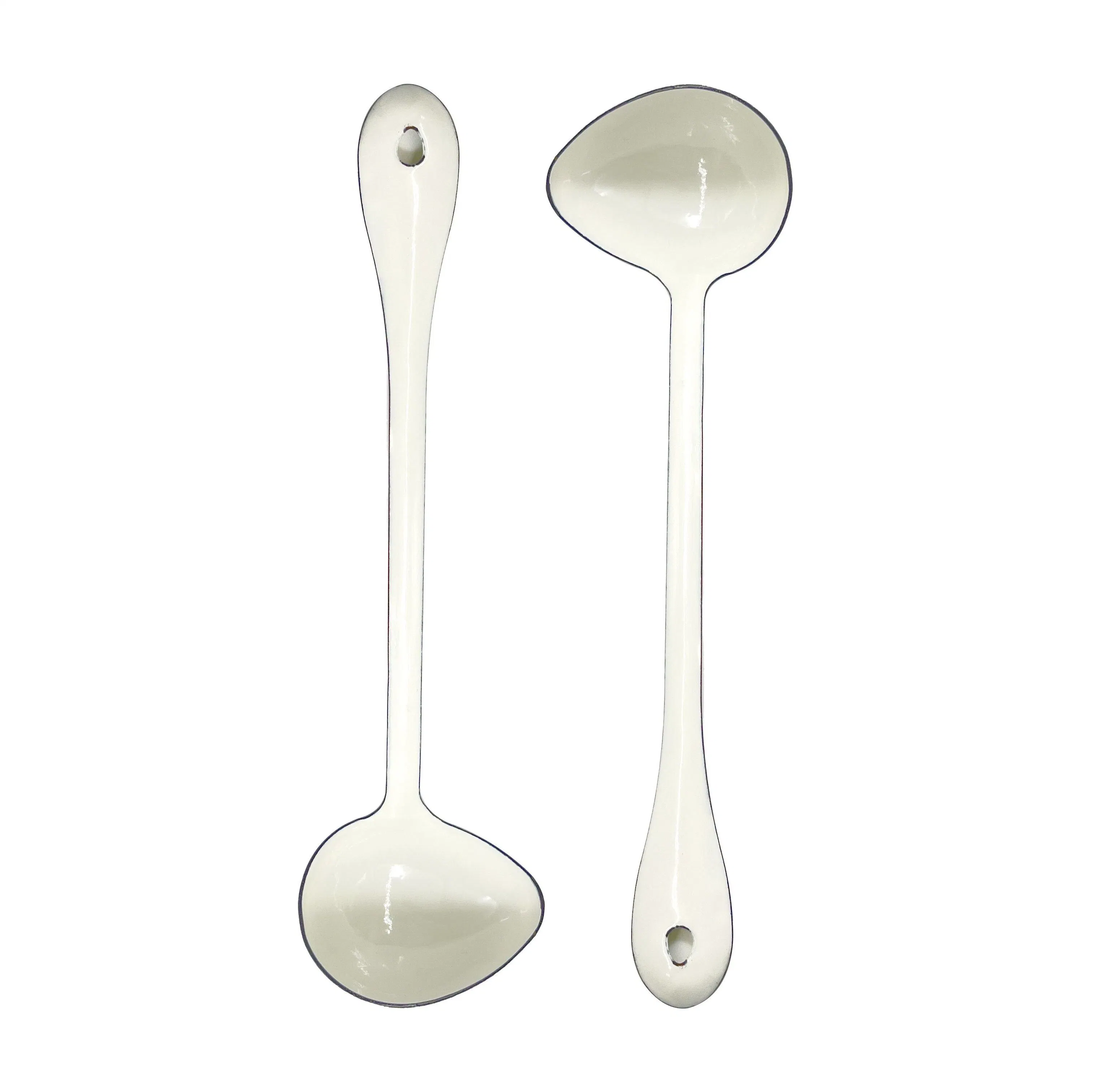 White Soup Ladle Spoons 12.2 Inch Big Serving Cooking Spoons Enamel Steel Stew Gravy Ladles for Serving