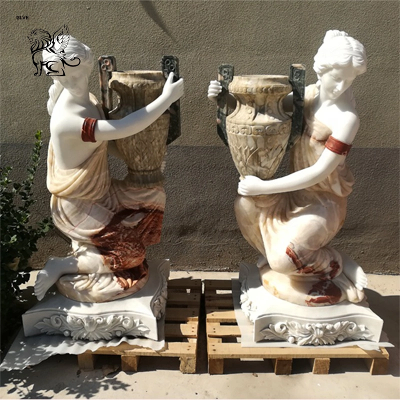 Factory Price New Product Outdoor Art Hand Carving Marble Woman Flower Pot MFC-05