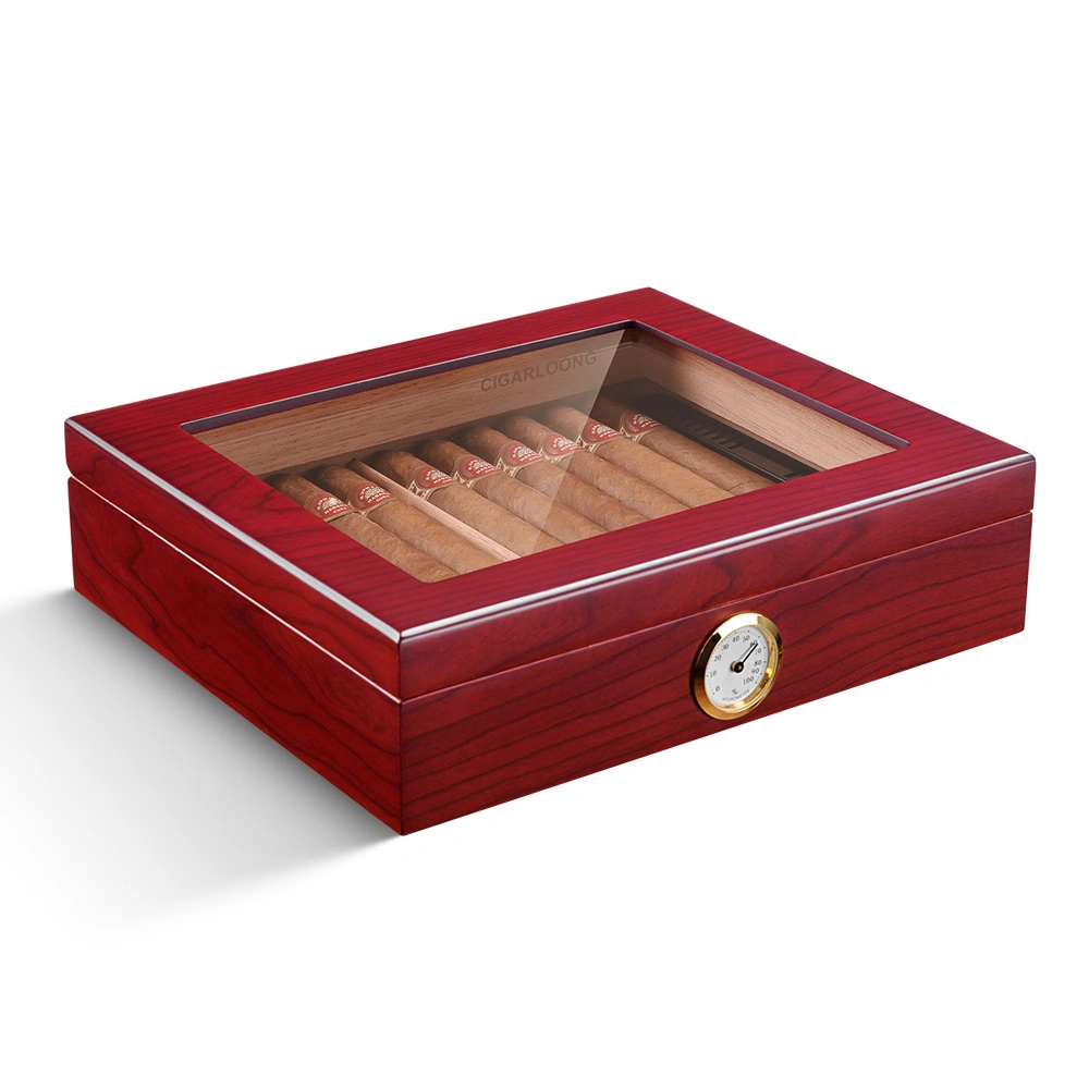 Higrómetro e humidificador de charuto Cedar Wood Cigar Desktop Box Caixa