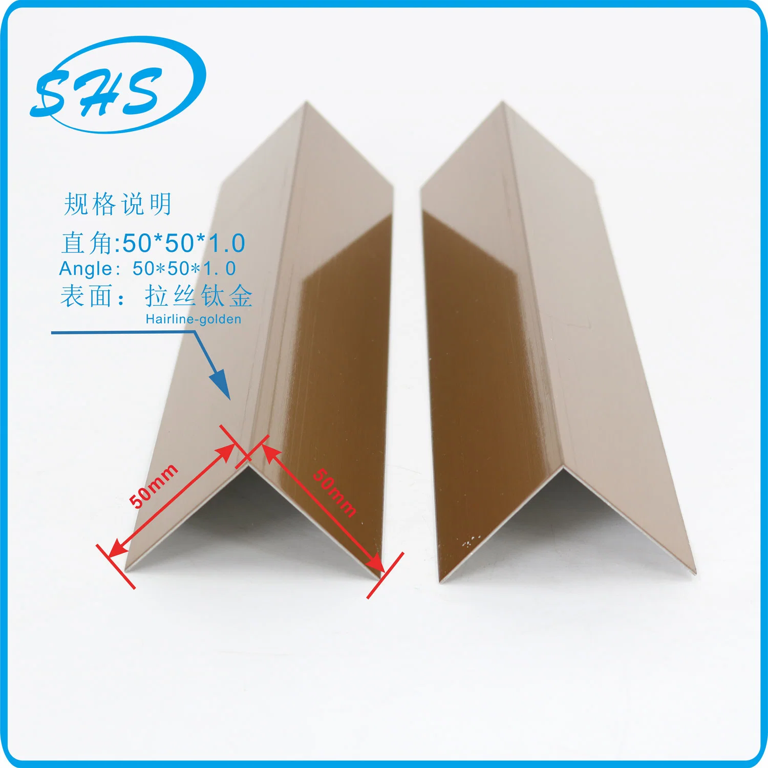 Stainless Steel Angle V-Shape Profile Trim with Ti-Golden Color 800 G Mirror Finish Used as Wall Corner Protector