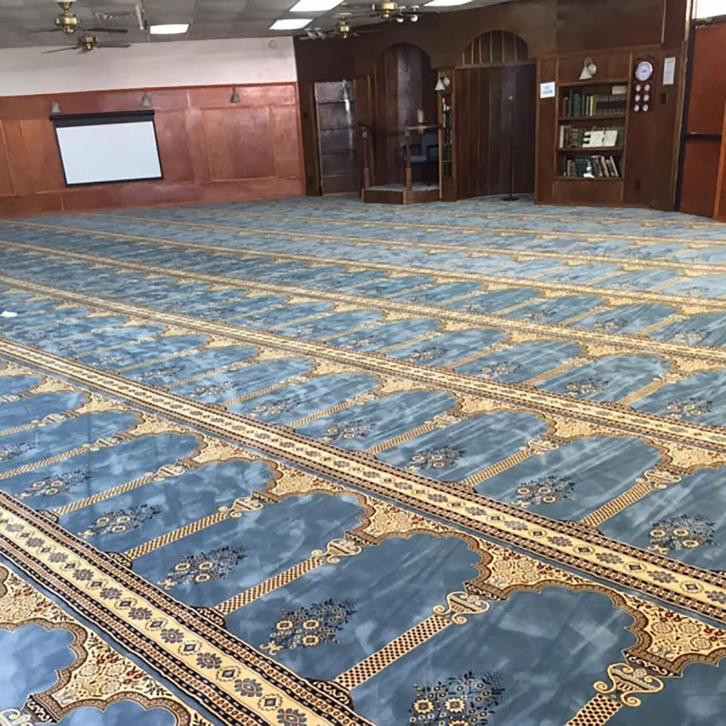 Hechos a mano de lana al por mayor sala de la mezquita musulmana de la oración orar rodó la mezquita de pared a pared alfombra Mat