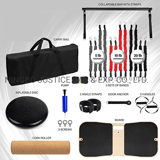 Portable Home Gym Workout Kit - Fitness Balance Board & Full Body Workout Resistance Band Set Strength Training Equipment - Compact Gym Equipment for Home Trave