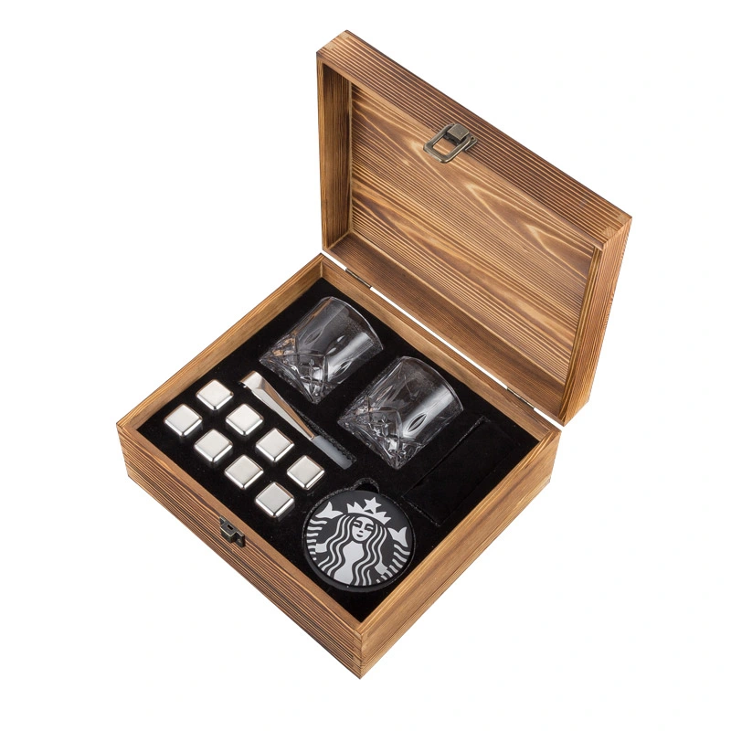 Stainless Steel Ice Cubes Whiskey Stones Silver/Gold in Wooden Box Gift Set Quick-Freezing Ice Cube Stones Whiskey Rocks
